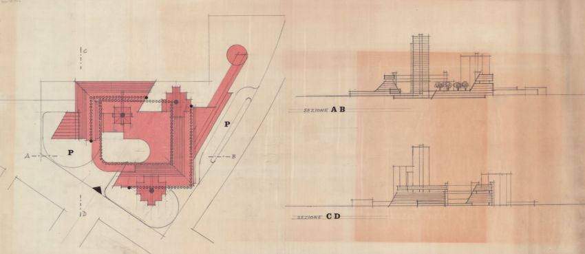 16. Pianta e sezione di fabbricato residenziale tipo