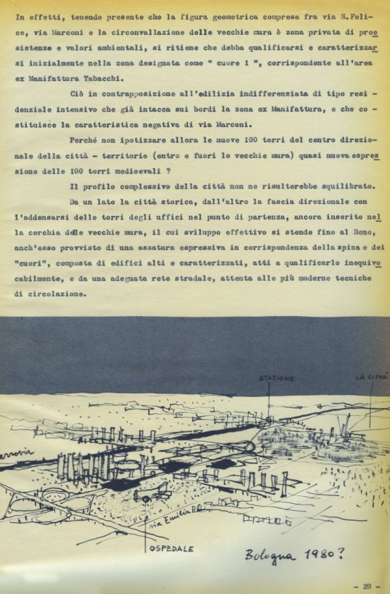 24. Schizzo prospettico “Bologna 1980?”, marzo 1962