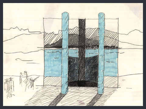 Progetto per completamento Sacro Monte S. Carlo, Arona-disegno prospettico, 1991-93