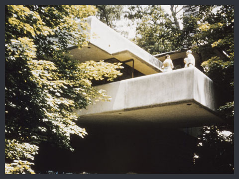 F.L. Wright, Kaufmann House, 1935. Casa sulla cascata, Mill Run, Pennsylvania