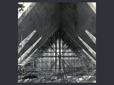 Villaggio Agip a Corte di Cadore - Padiglione centrale colonia in costruzione, 1958