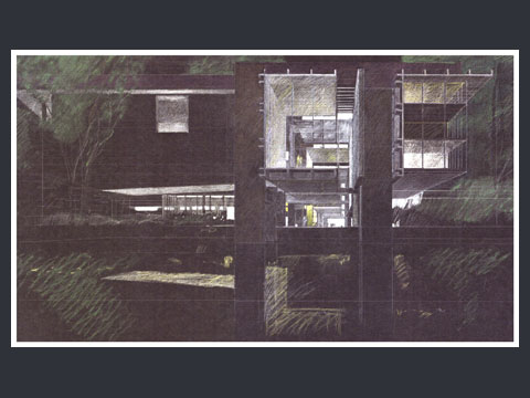 2. Progetto di concorso per il nuovo palazzo del cinema al Lido di Venezia  - Vista notturna, 2004-05