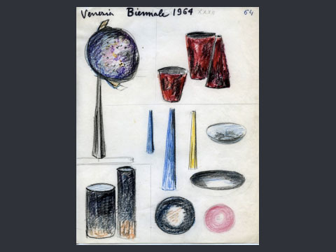 Colori. Disegno di De Poli delle opere esposte alla XXXII Biennale di Venezia, 1964