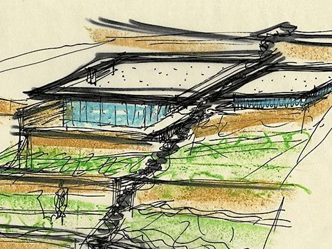 6. Terrazzamenti e costruzioni, schizzo di studio, 1962