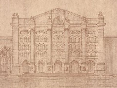 18. Palazzo della Borsa di Milano, progetto irrealizzato per la facciata, 1927-28