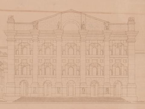 19. Palazzo della Borsa di Milano, progetto irrealizzato per la facciata, 1927-28