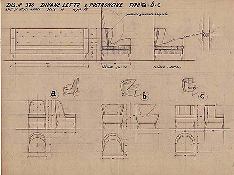 9. Appartamento sign. Ceccato, divano letto e poltroncine, 1945