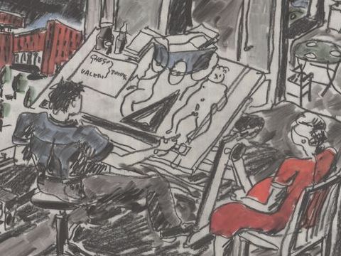 16. Ghego da Pozzo seduto sul tavolino-sgabello Poggi, 1989