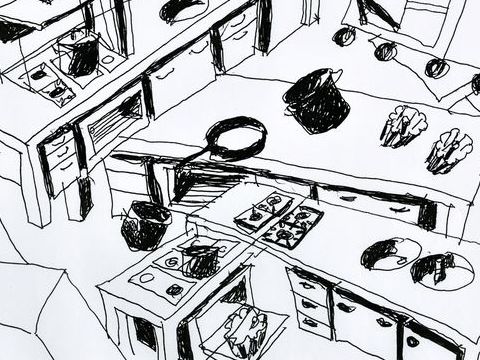 6. Cucina Banco schizzo di studio, circa 1994