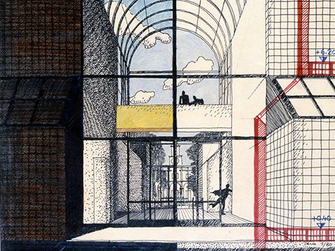 4. Disegno prospettico della galleria vetrata, s. d.