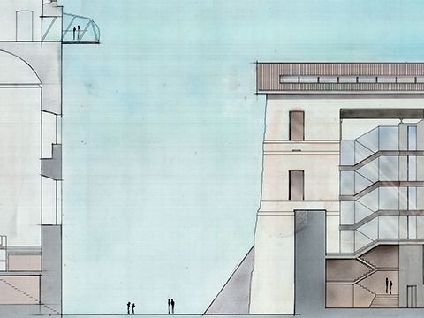 5. Castello di Rivoli, manica lunga: prospetto nord, progetto per le scale 