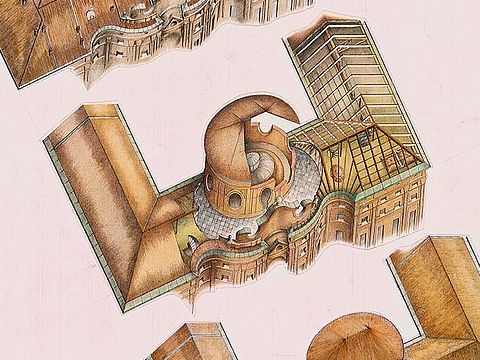 9. Palazzo Carignano: assonometrie di stato di fatto e di progetto