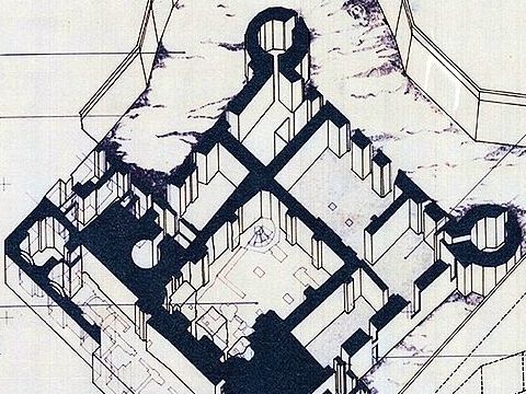 16. Palazzo Madama, spaccato assonometrico del piano archeologico: studi