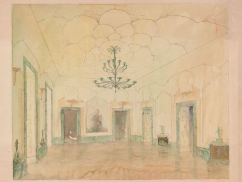 18. Progetto per la Casa del fascio a Gallarate: prospettiva di un salone, 1938-40