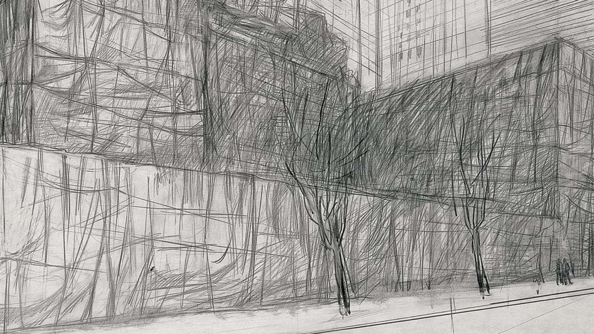 Disegno a penna di scena urbana