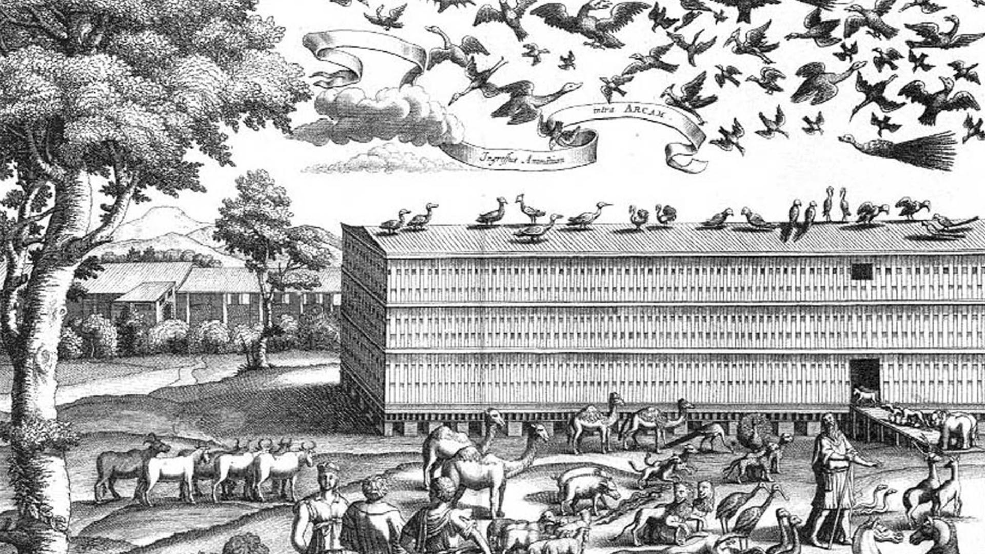 Arca Noe, entry of animals, by A. Kircher