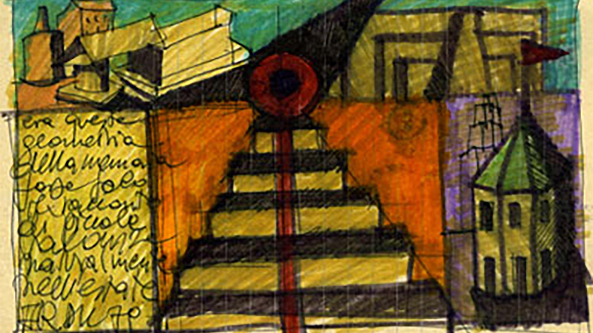 dettaglio di un disegno di Aldo Rossi per il Teatro del Mondo